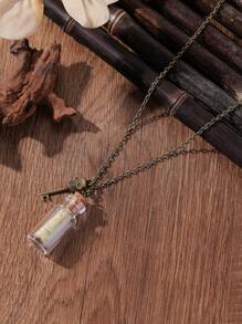 Collar con botella de cristal y mapa del tesoro pirata, joyería de mapa vintage miniatura de viajero, apto para uso diario - Bronce antiguo - Ver 2