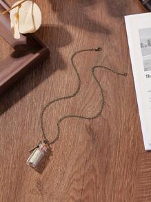 Collar con botella de cristal y mapa del tesoro pirata, joyería de mapa vintage miniatura de viajero, apto para uso diario - Bronce antiguo - Ver 3