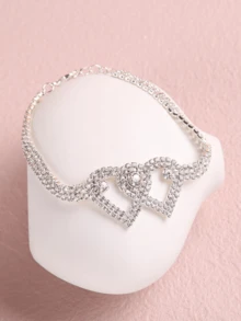 1pc Women's Double Heart Anklet, Fully Rhinestoned Shiny Beach Anklet, Fashionable & Delicate Luxury