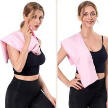 2 件浅粉色速干毛巾浴巾套装，双面绒超细纤维游泳沙滩巾，室内健身运动吸汗毛巾，户外露营旅行洗脸擦汗毛巾加浴巾组合套装，沙滩必需品，沙滩配件，泳池浮板