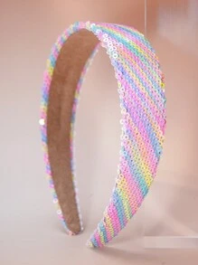 1pc Girls' Rainbow Sparkle Headband, Fashionable & Wide Headband Suitable For Daily Use - Multicolor - View 8