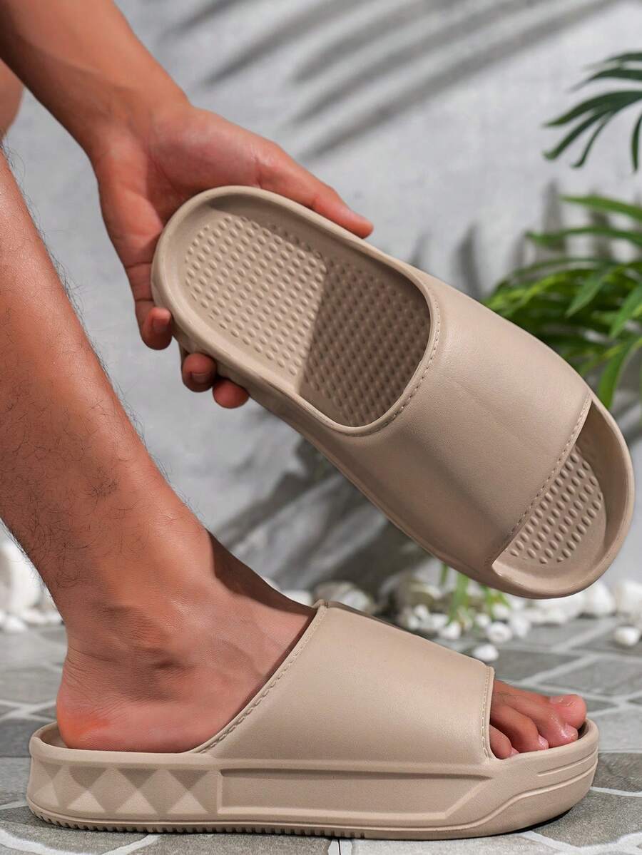 Men's Flat Thick Soft Bottom Simple Fashion Flip Flops, Beach Slippers - Beige - View 1