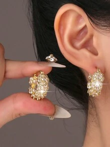 1 Tuyệt Đẹp Shinning Trắng Đính Đá Cubic Zirconia Trải Nhựa Thanh Lịch Hợp Thời Trang Tròn Trang Trí Bông Tai Dự Tiệc Sang Trọng Trang Sức Dành Cho Nữ - Vàng - Xem 2