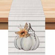 Corredor de mesa listrado de abóbora, girassol e folhas de ação de graças de outono; Decoração de mesa interna de serapilheira listrada sazonal para cozinha de fazenda, reuniões familiares e decoração de outono, adequada para feriados, festas, aniversários, casamentos e jantares, decoração de casa, artigos de festa