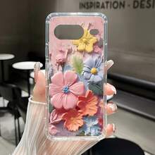 Funda de teléfono anticaída con flor fresca en relieve en 3D, compatible con Pixel 6 Pro/6a 5G/5A 5G/7 Pro/7a/8 Pro/8a 5G - transparente - Ver 3
