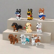 宠物狗系列拼接小积木可爱卡通动物模型拼装玩具益智教育创意礼物培养耐心1cp房间摆件 - Mini Pet Dog-Color box - 查看 2