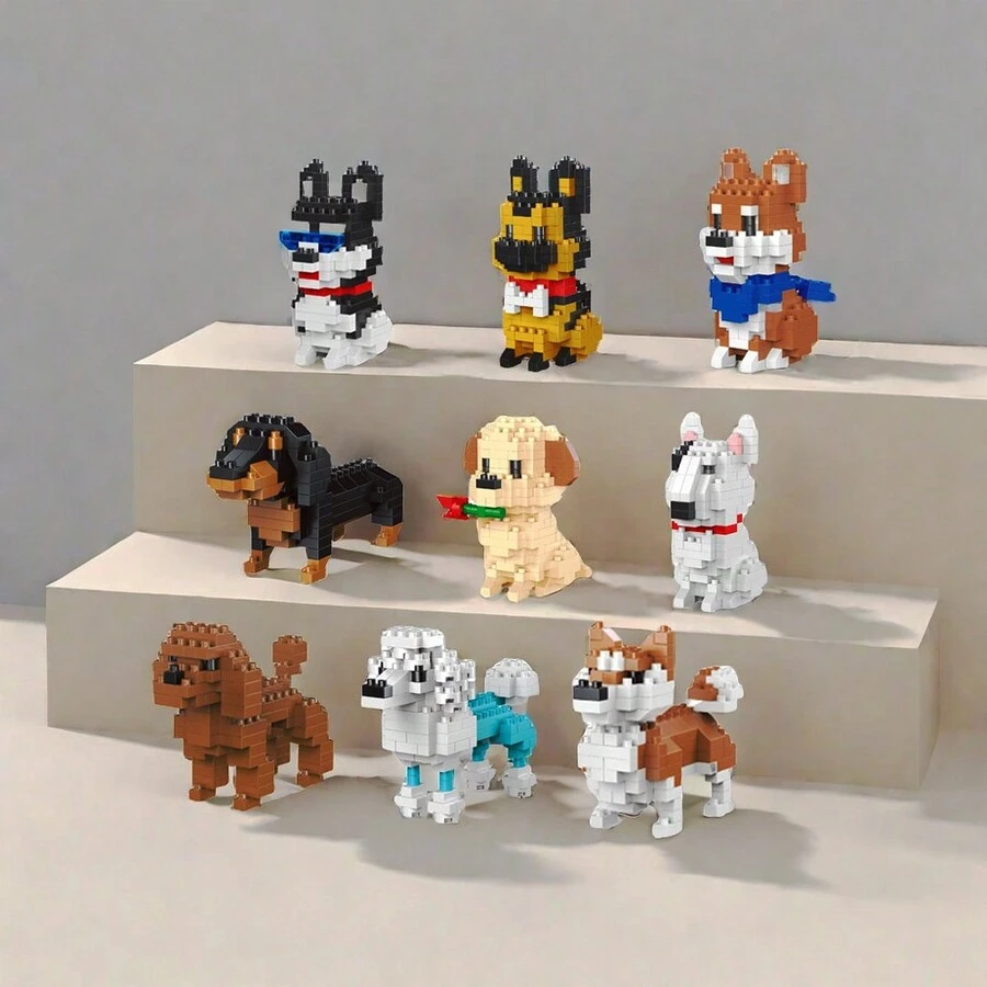 宠物狗系列拼接小积木可爱卡通动物模型拼装玩具益智教育创意礼物培养耐心1cp房间摆件