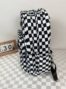 Diamond Shape Large Capacity Backpack, School Backpack - Black and White - View 4