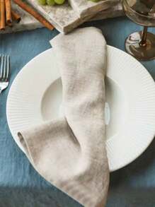 2/6/12pcs French Rustic Style Linen Fabric Simple And Skin-Friendly Absorbent Tablecloth For Hotel, Restaurant, Home, Banquet, Holiday Party Decoration, Including Tablecloth, Coasters And Napkins