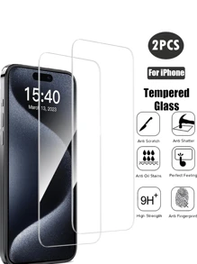 2 件高清钢化玻璃屏幕保护膜适用于 iPhone 适用于 iPhone 16/16 Plus/16 Pro/16 Pro Max/15/15Pro/15Plus/15Promax - 白色 - 查看 1