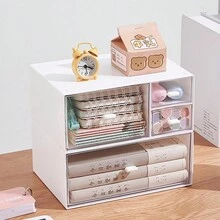 Organizer Drawer Transparent White Desktop Stationery Large Student Plastic Cosmetic Miscellaneous Storage Box, Desktop Display Box - Multicolor - View 4