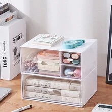 Organizer Drawer Transparent White Desktop Stationery Large Student Plastic Cosmetic Miscellaneous Storage Box, Desktop Display Box - Multicolor - View 3