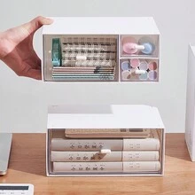 Organizer Drawer Transparent White Desktop Stationery Large Student Plastic Cosmetic Miscellaneous Storage Box, Desktop Display Box - Multicolor - View 5