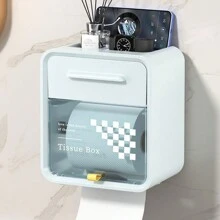 浴室卫生纸收纳架，无需安装壁挂式收纳卫生纸收纳盒，高度美观的水平收纳高品质收纳盒适用于浴室、办公室、卧室、厨房等场所放置卫生纸、手机、香薰等物品 - 彩色 - 查看 2
