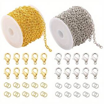 2.2mm 4mm/5m Thin Cross Chain + 30pcs Lobster Clasps + 60pcs Split Rings DIY Jewelry Making Materials