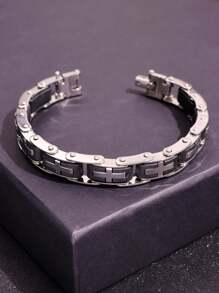1 pieza Brazalete de cruz de acero inoxidable de estilo punk para hombres, regalo para fiestas/días festivos