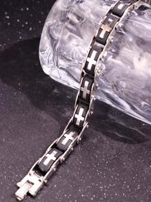 1 pieza Brazalete de cruz de acero inoxidable de estilo punk para hombres, regalo para fiestas/días festivos