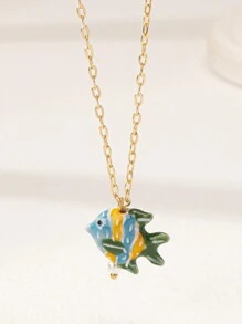 1 pièce Collier d'été délicat avec pendentif poisson mignon fait main pour femmes (la forme et la couleur peuvent varier)