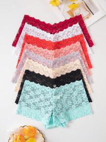 8pcs Women's Multi-Colored Lace Tummy Control Low Waist Sexy Lace Brief Lingerie