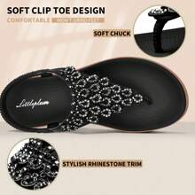 LITTLEPLUM Sandalias planas elegantes y cómodas de soporte de arco para mujeres, elásticas con punta abierta para caminar en verano - Negro - Ver 1