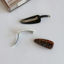 3pcs Teardrop Shaped Side Hair Snap Clips With Colorful Rhinestones, Korean Cute Half Clamps For Women - Teardrop Hairpin - View 3
