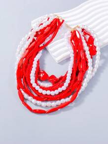 juran 1pc Women Multi-Layer Faux Pearl Necklace, Beaded Necklace