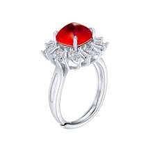 Conjunto de 3 joyas falsas de piedras preciosas rojas (aretes, anillo, collar). Bañado en cobre puro y chapado en oro blanco. Adecuado como regalo de cumpleaños, para uso diario o como joyería de fiesta.