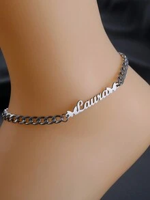 女士個性化蝴蝶名字腳鍊，5mm鏈條銀色不銹鋼腳鍊，腿鍊珠寶禮物 - 銀色 - 查看 6