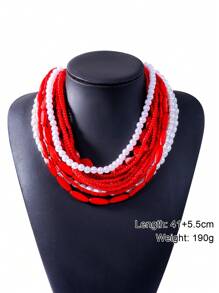 juran 1pc Women Multi-Layer Faux Pearl Necklace, Beaded Necklace