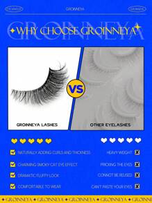 GROINNEYA 6对猫眼假睫毛，透明带假睫毛，狐狸眼假睫毛，仿貂毛假睫毛，自然妆效假睫毛，短款睫毛嫁接，化妆 (T04) - 黑色 - 查看 7