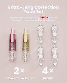 4PCS/2PCS Refillable Retractable White Out Correction Tape, Colorful Mini Aesthetic Pen Shaped Quick Dry Easy To Use Cute White Out With 4 Extra Refills For Students School Office Supplies - 粉紅色+杏色 - 查看 5