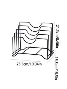 1pc Simple Iron Multi-Layer Pot Lid Storage Rack, Thickened Iron Four-Slot Pot Lid Holder, Kitchen Countertop Chopping Board Storage Rack,Storage,Organizer,Organiser,Kitchen,Travel,Kitchen Items,Kitchen Tools,Kitchen Things. - Black - View 2