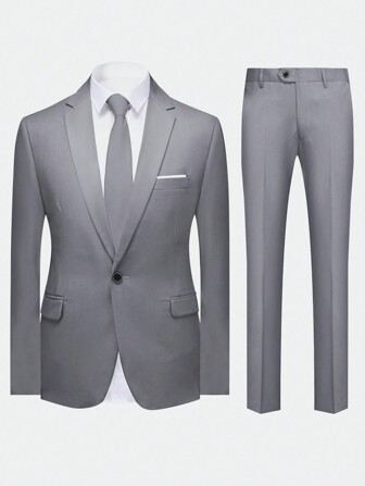 CLOUDSTYLE Completo uomo primavera e autunno, giacca e pantaloni a tinta unita con collo a blazer e maniche lunghe adatto per lavoro quotidiano e viaggio