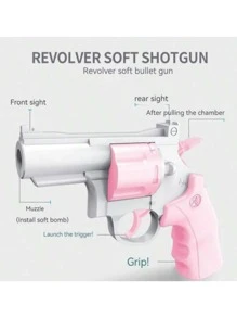 Revolver de juguete con 6 balas blandas antiestrés Fidget Toy de descompresión larga alcance lanzador blaster plástico 3d Zanahoria Rábano Carrot Knife Gun Toy dispara verde con morado juego moda - Morado con verde - Ver 4