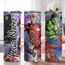 1pc 20oz Customized Name Heroes Pattern Stainless Steel Cup With Lid, Straw, Double Wall Insulated & Leakproof, Reusable Travel Mug Suitable For Birthday, Christmas, Easter, For Him Her, Boyfriend, Girlfriend, Dad, Mom, Family, Friends For Anniversaries, For Valentine's Day, For Mother's Day, For Birthdays, For Children's Day, For Father's Day, For Graduation, For Weddings, For Housewarming Dining Room, Living Room, Bedroom, Office, Tea Room, Home, School
