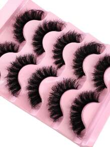 5 Pairs/Pack Natural Fluffy Faux Mink Lashes, Charming Messy Lashes, 8D Lengthening & Volumizing Lashes, Fox Eye Lifting Makeup Effect, Eyelash Extensions, Eyelashes, False Lashes - Black - View 6