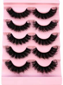 5 Pairs/Pack Natural Fluffy Faux Mink Lashes, Charming Messy Lashes, 8D Lengthening & Volumizing Lashes, Fox Eye Lifting Makeup Effect, Eyelash Extensions, Eyelashes, False Lashes - Black - View 2