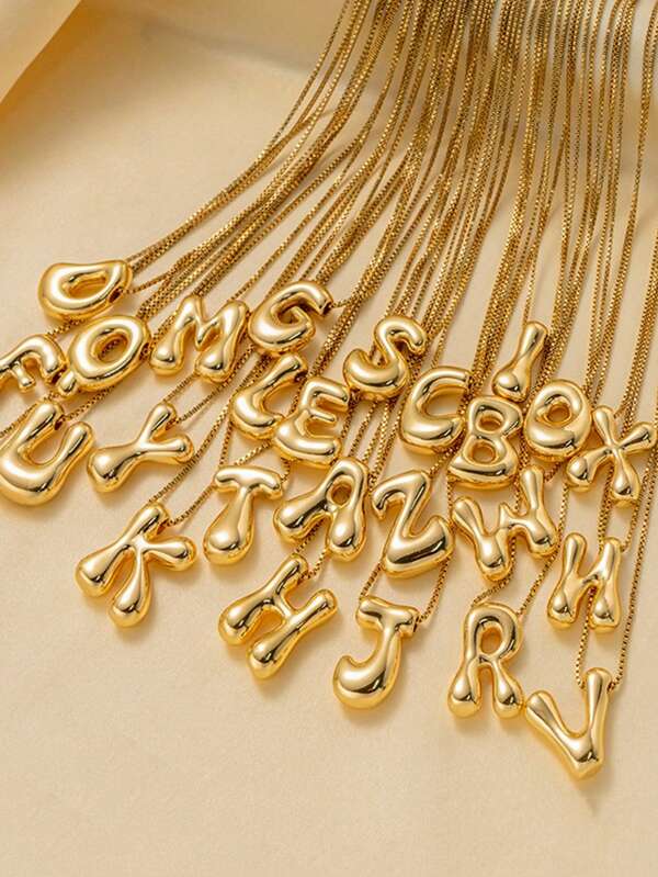 MECYLIFE 1pc Personalized 3D Fat 3D Letter Pendant With Stainless Steel Snake Chain Women's Asymmetrical Letter Necklace,