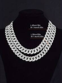 kuuioe 1 件 15 毫米环链马衔索链项链，3 排水钻嘻哈项链水钻链适合父亲节礼物 - 菱形 - 查看 9