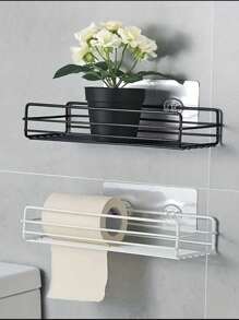 1 件浴室搁板，无孔浴室壁架，浴室水槽化妆品储物架，浴室杂物收纳架，浴室配件 - 黑色 - 查看 3