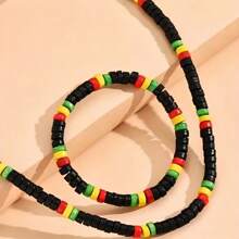 2pcs Bohemian Colorful Wooden Beads Chain Men's Necklace And Bracelet Set - Multicolor - View 3