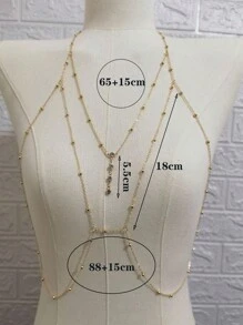1入組簡約鑽鍊流蘇身鏈項鍊，女士款式，適用於約會或度假，適合夏日日常穿著 - 金色 - 查看 2