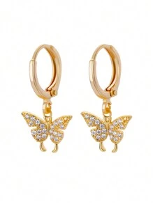 1Pair Zirconia Butterfly Earrings For Women Stainless Steel Gold Color Butterfly Earring 2024 Fashionable Girl Y2k Jewelry - Yellow Gold - View 9