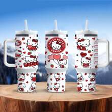 Sanrio 1 pieza Botella de agua de acero inoxidable de 40oz con asa, aislada, al vacío, con diseño lindo de Hello Kitty, portátil para viajes al aire libre (con pajita)
