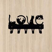 1pc Cat Key Holder, Wall-Mounted Key Holder Featuring A Curly-Haired Cat, Key Hanger, Towel Rack, Clothes And Hat Stand - Multicolor - View 7