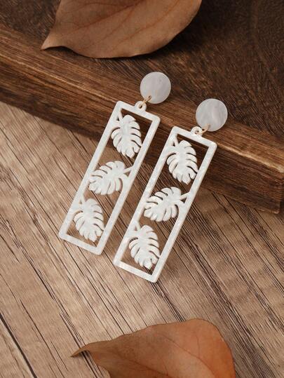 KWHY 1 Pair Fashionable Bohemian Style Acrylic Hollow Leaf Earrings, Suitable For Women Vacation And Daily Wear