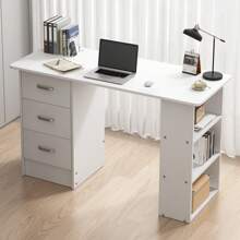 Writing Desk Wood Computer Desk With 3 Drawers,3 Open Storage Shelves For Home Office,Study Room,Dressing Room,Modern Home Office Desk,Office Furniture (White/Black) - 白色 - 查看 2