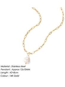 1pc Fashion Stainless Steel Y-Shaped Necklace With Asymmetrical Pearl Pendant, Freshwater Pearl Necklace