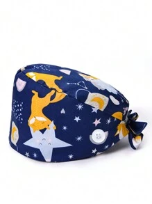 1 pieza Gorro de trabajo de médico de moda con estampado, gorro casual para sala de operaciones para enfermera, gorra quirúrgica a prueba de polvo con bordado y botón, Día de San Valentín - Multicolor - Ver 9