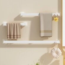 Perchero de toallas de plástico multifuncional montado en la pared sin necesidad de taladrar, soporte grueso para zapatos de estante de baño, estante de almacenamiento de toallas de cocina a prueba de agua e impermeable a la humedad - Multicolor - Ver 4